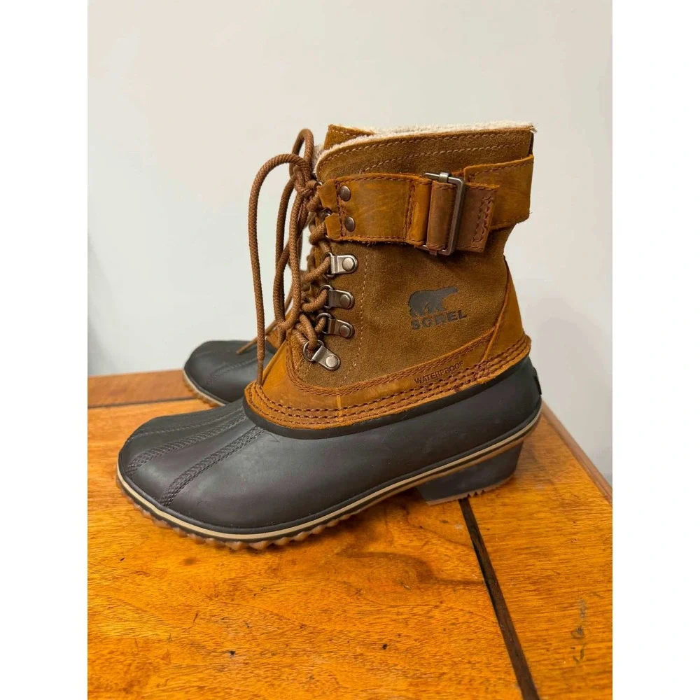 Sorel Slimpack II Lace Waterproof Winter Duck Boots Brown NL2125-286 Womens 7